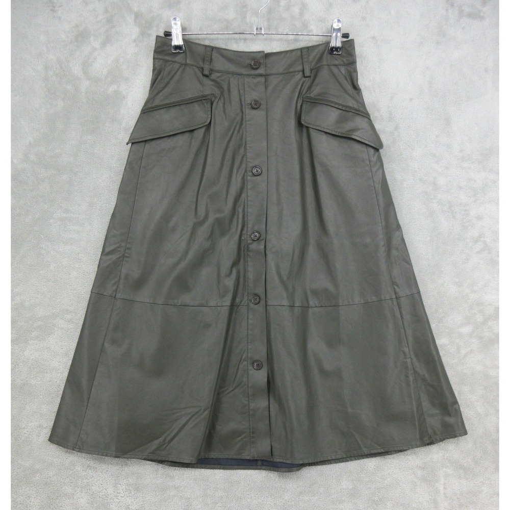 Banana Republic Skirt Womens 0 Vegan Leather Button Front Midi Office Career Zip